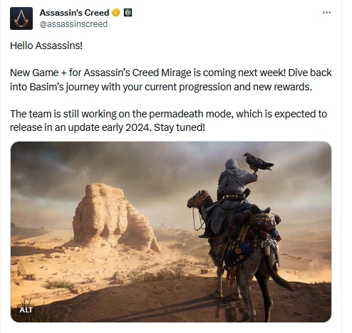 Новая игра+ появится в Assassin’s Creed Mirage на этой неделе. Выпуск режима перманентной смерти перенесен Новая игра+ появится в Assassin’s Creed Mirage на этой неделе. Выпуск режима перманентной смерти перенесен