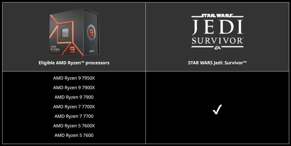 В комплекте с AMD Ryzen 7000 будут выдавать Star Wars Jedi: Survivor В комплекте с AMD Ryzen 7000 будут выдавать Star Wars Jedi: Survivor
