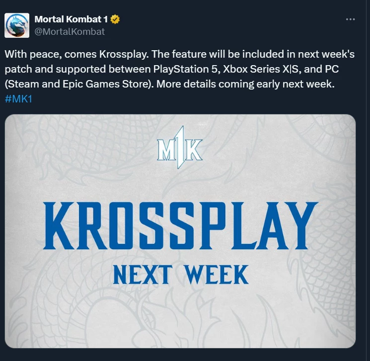 Поддержка кроссплея в Mortal Kombat 1 появится в конце февраля Поддержка кроссплея в Mortal Kombat 1 появится в конце февраля