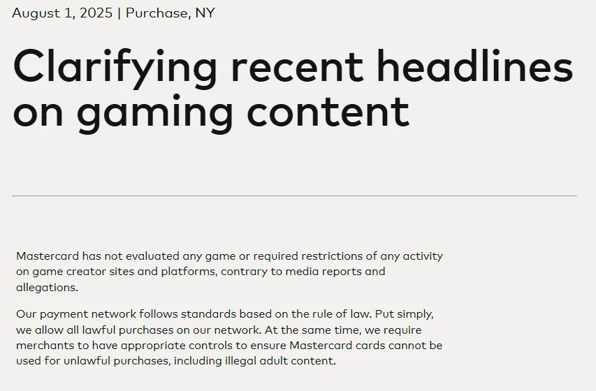 Mastercard отвечает на обвинения в цензуре после удаления взрослых игр из Steam и Itch.io Mastercard отвечает на обвинения в цензуре после удаления взрослых игр из Steam и Itch.io