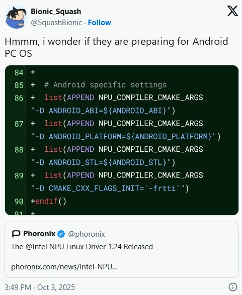 Intel делает шаг навстречу Android на ПК с новым драйвером NPU