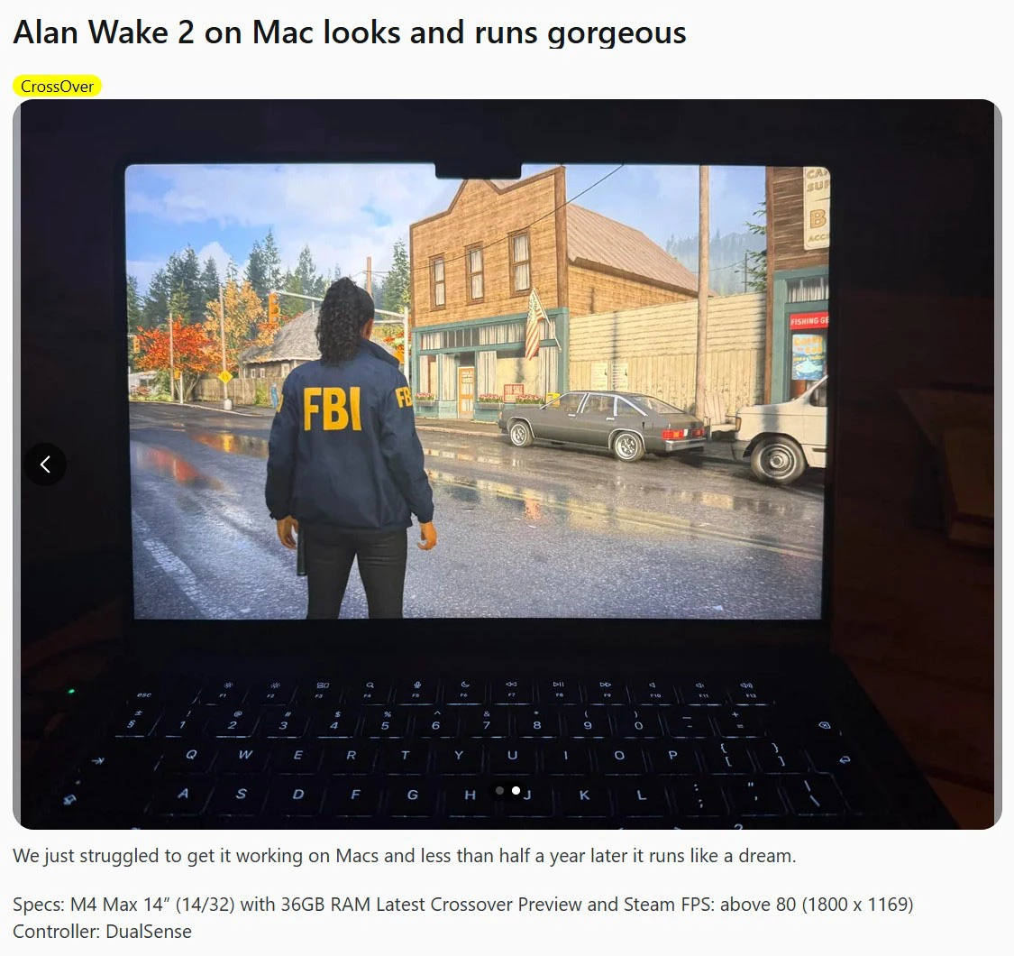 Чип M4 Max от Apple справился с Alan Wake 2, пусть и с некоторыми оговорками Чип M4 Max от Apple справился с Alan Wake 2, пусть и с некоторыми оговорками