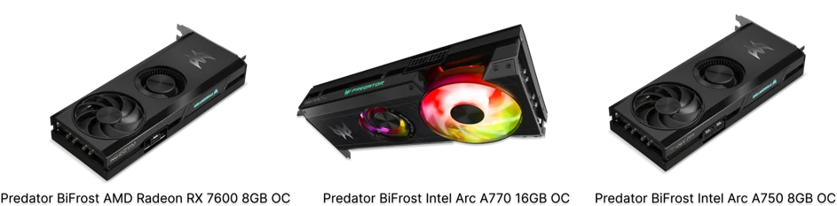 Встречайте новое поколение видеокарт Predator BiFrost на базе чипов Intel Arc A750, A770 и AMD Radeon RX 7600 с гибридным охлаждением Встречайте новое поколение видеокарт Predator BiFrost на базе чипов Intel Arc A750, A770 и AMD Radeon RX 7600 с гибридным охлаждением