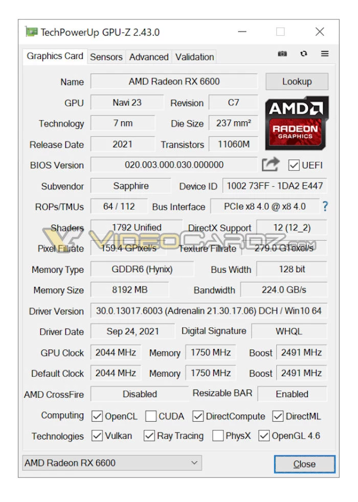 Стали известны все характеристики AMD Radeon RX 6600 Стали известны все характеристики AMD Radeon RX 6600