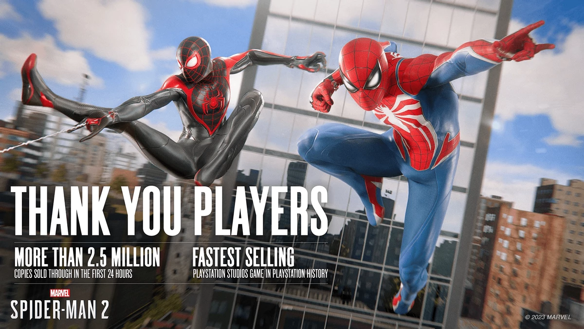 Кто MVP у Sony? 2,5 млн проданных копий Marvel's Spider-Man 2 за сутки — рекорд для PlayStation Studios Кто MVP у Sony? 2,5 млн проданных копий Marvel's Spider-Man 2 за сутки — рекорд для PlayStation Studios