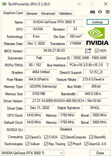 Обзор Palit GeForce RTX™ 3060 Ti GamingPro OC - тестирование в играх, шум, температуры, разгон Обзор Palit GeForce RTX™ 3060 Ti GamingPro OC - тестирование в играх, шум, температуры, разгон