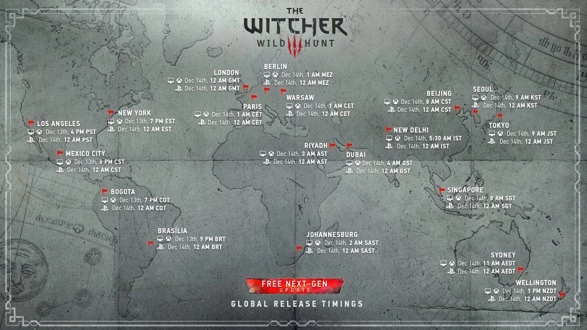 Точное время выхода The Witcher 3: Wild Hunt – Complete Edition по регионам Точное время выхода The Witcher 3: Wild Hunt – Complete Edition по регионам