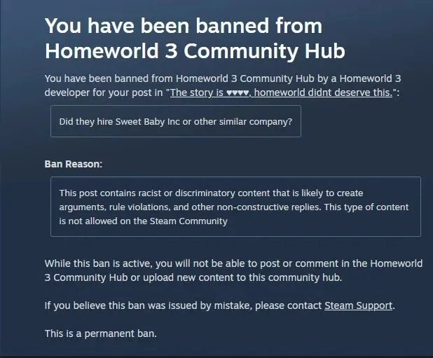 (Обновлено) Создатели Homeworld 3 забанили геймера за вопрос о современной повестке и Sweet Baby Inc (Обновлено) Создатели Homeworld 3 забанили геймера за вопрос о современной повестке и Sweet Baby Inc