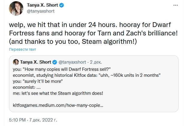 Продажи Dwarf Fortress за сутки превзошли двухмесячный план Продажи Dwarf Fortress за сутки превзошли двухмесячный план