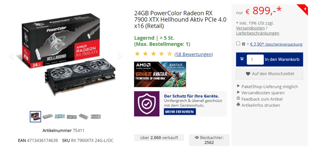 RX 7900 XTX в Германии продается дешевле 900 евро RX 7900 XTX в Германии продается дешевле 900 евро