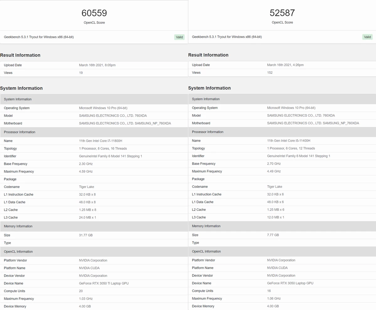 NVIDIA RTX 3050 Ti засветилась в Geekbench NVIDIA RTX 3050 Ti засветилась в Geekbench