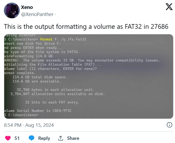 Windows 11 изменит максимальный размер разделов FAT32 с 32 Гб на 2 Тб Windows 11 изменит максимальный размер разделов FAT32 с 32 Гб на 2 Тб