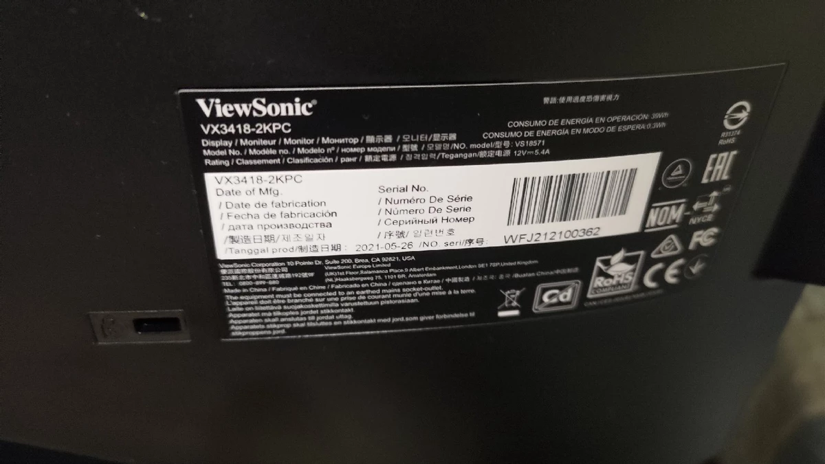 Ультраширокий изогнутый игровой монитор ViewSonic VX3418-2KPC Ультраширокий изогнутый игровой монитор ViewSonic VX3418-2KPC