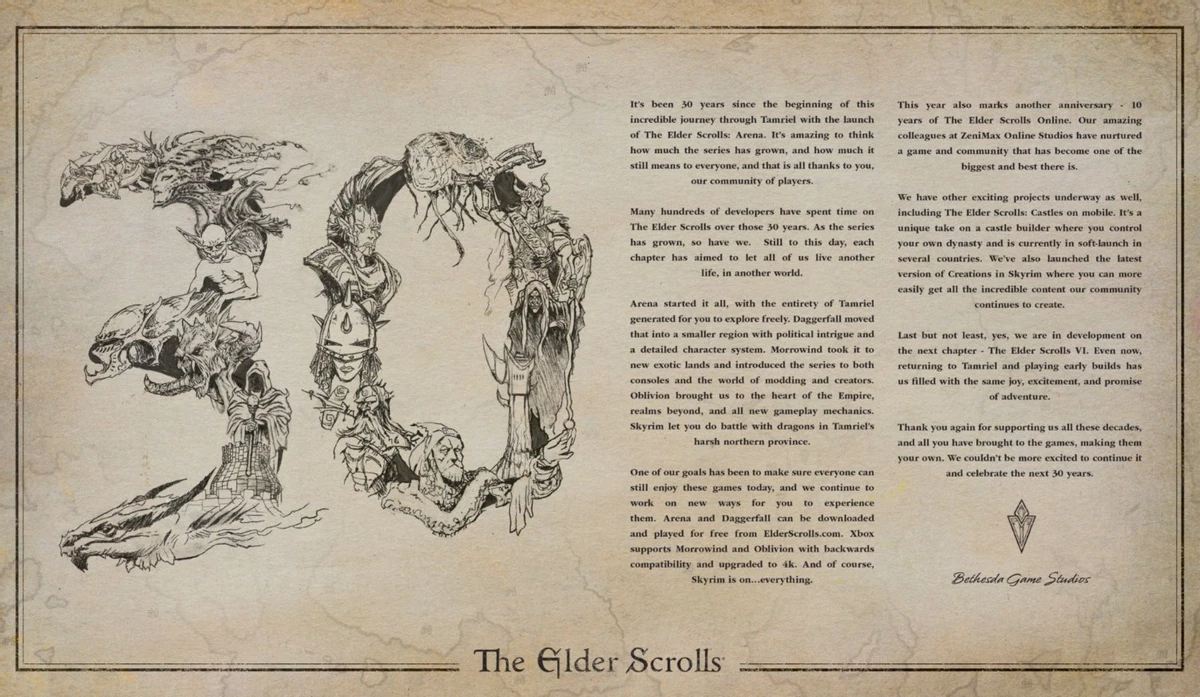Bethesda поздравила игроков с 30-летием серии The Elder Scrolls и сообщила, что довольна процессом разработки The Elder Scrolls VI Bethesda поздравила игроков с 30-летием серии The Elder Scrolls и сообщила, что довольна процессом разработки The Elder Scrolls VI