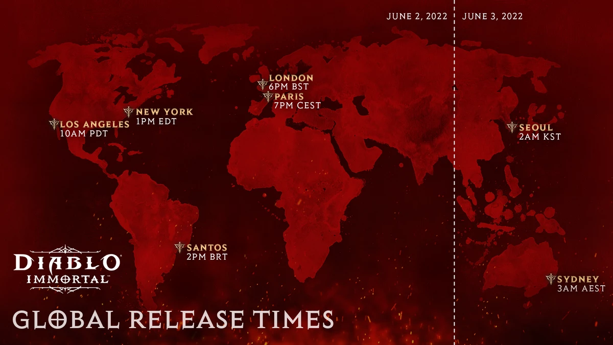 Время релиза Diablo Immortal в разных уголках мира Время релиза Diablo Immortal в разных уголках мира