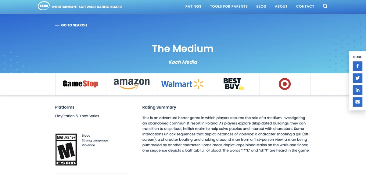ESRB дала рейтинг The Medium для PlayStation 5 ESRB дала рейтинг The Medium для PlayStation 5