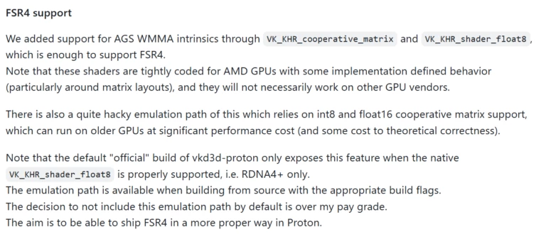 VKD3D-Proton 3.0 добавляет поддержку FSR 4, в том числе для старых видеокарт