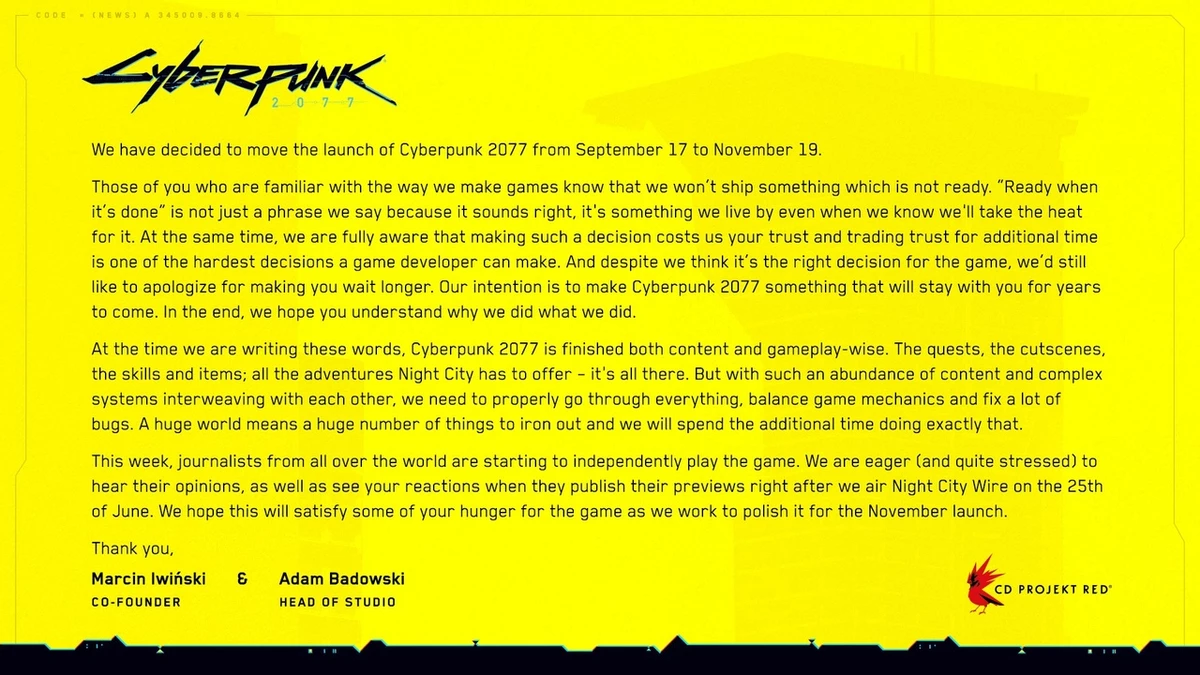 Cyberpunk 2077 - Релиз игры снова был отложен Cyberpunk 2077 - Релиз игры снова был отложен