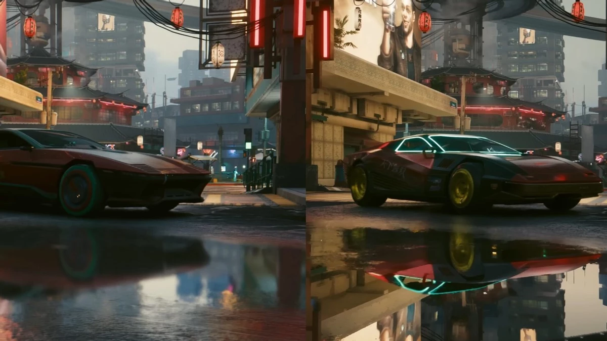 Сравнение трассировки лучей в Cyberpunk 2077 с режимом Overdrive и без