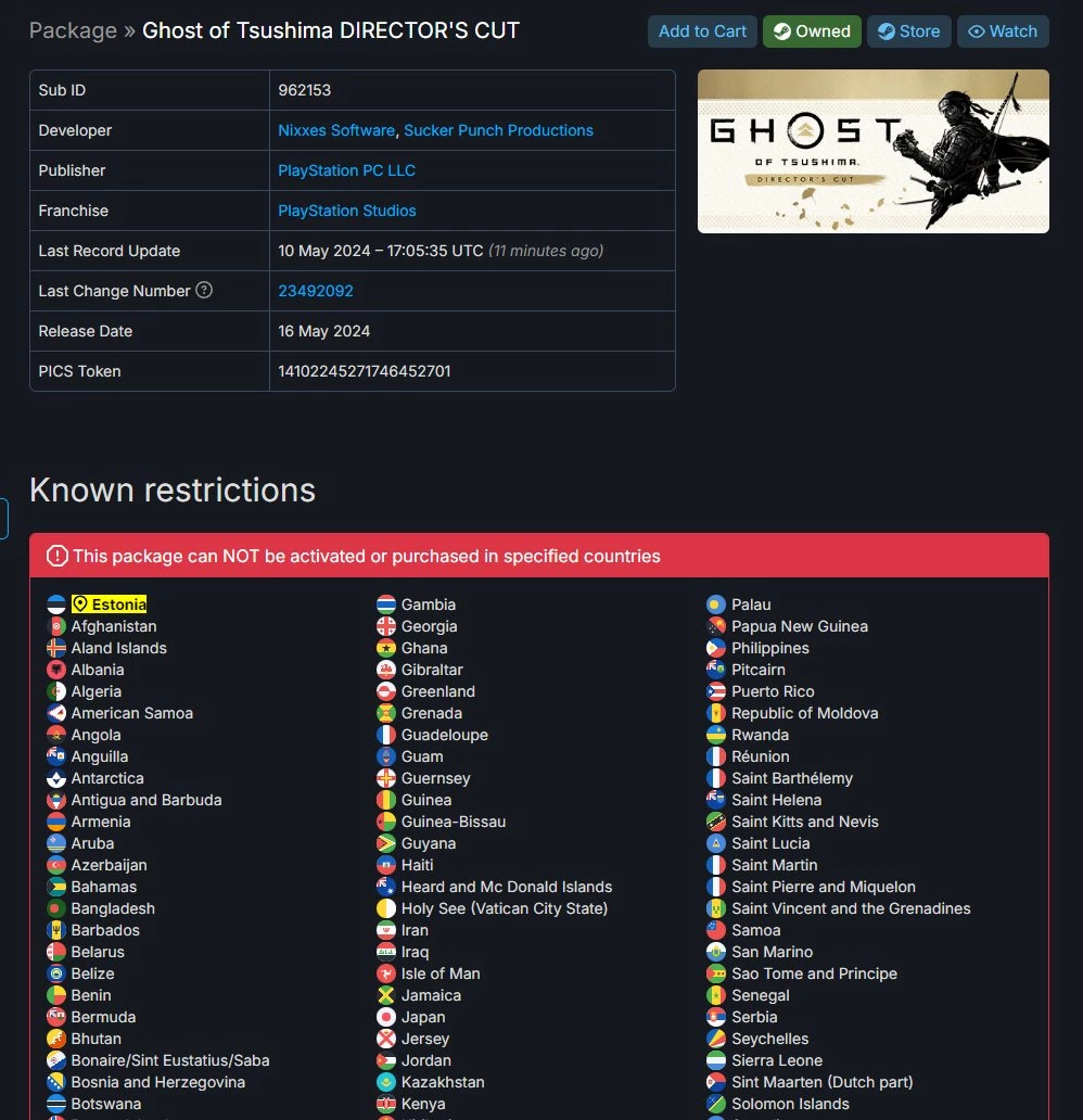 Бояре, общий сбор! Ghost of Tsushima сняли с продажи в Steam в 180+ регионах без PlayStation Network Бояре, общий сбор! Ghost of Tsushima сняли с продажи в Steam в 180+ регионах без PlayStation Network