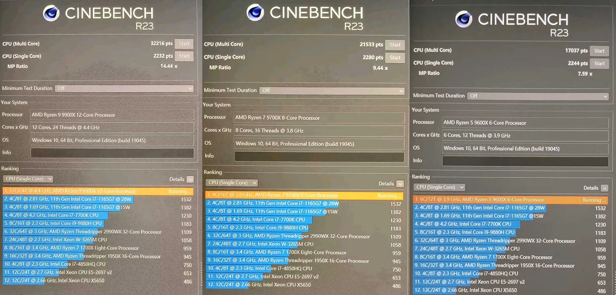 AMD Ryzen 9900X, 9700X и 9600X протестировали в Cinebench AMD Ryzen 9900X, 9700X и 9600X протестировали в Cinebench