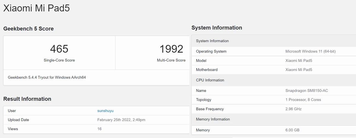 Пользователь запустил Windows 11 на планшете Xiaomi Mi Pad 5 и протестировал в Geekbench Пользователь запустил Windows 11 на планшете Xiaomi Mi Pad 5 и протестировал в Geekbench