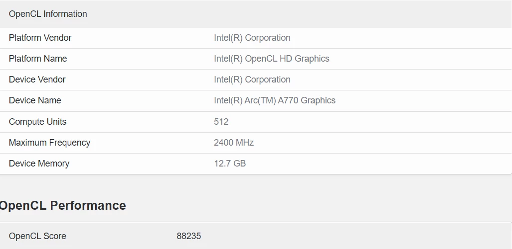 Intel Arc Alchemist A770 засветилась в Geekbench Intel Arc Alchemist A770 засветилась в Geekbench