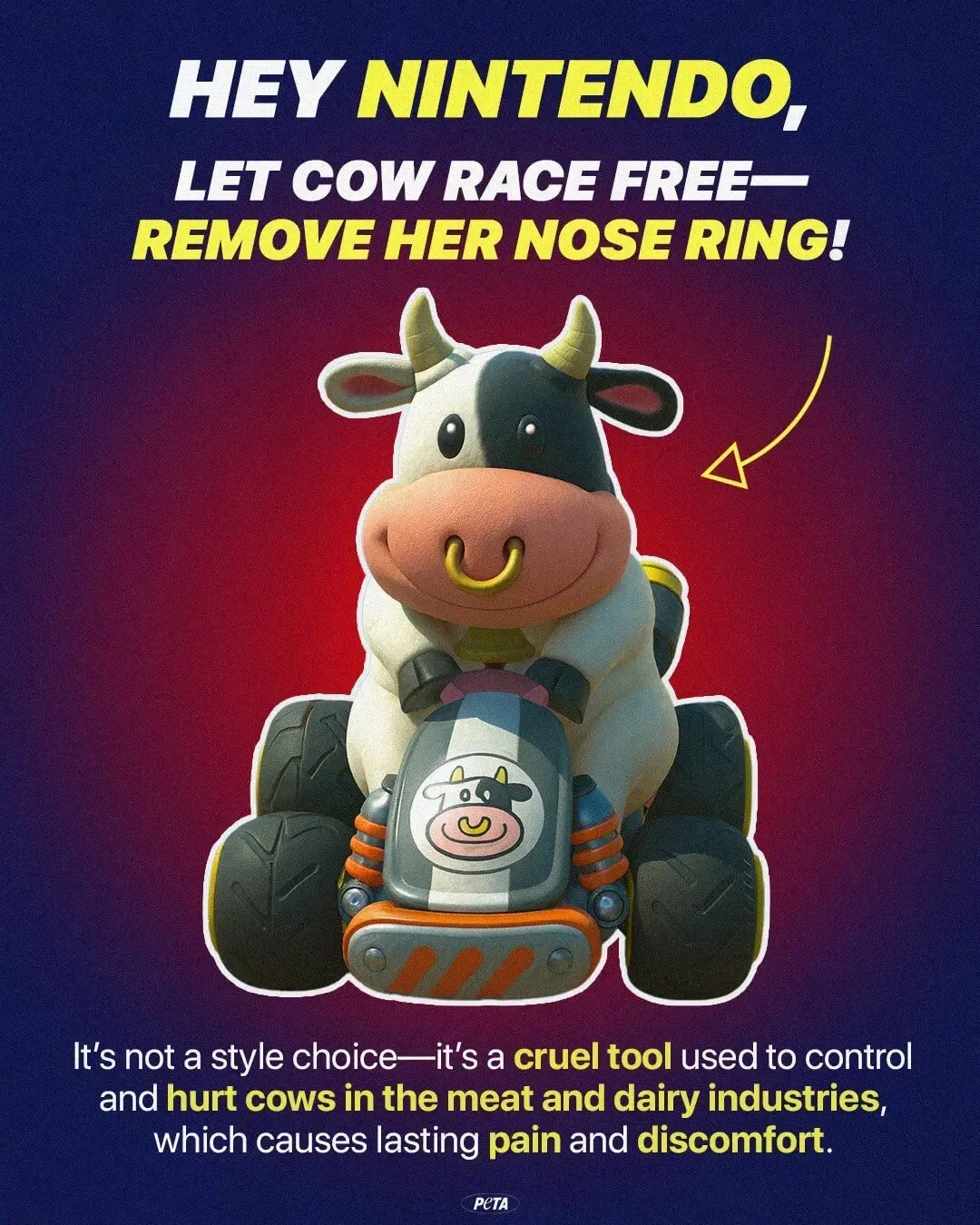 Одержимые зоозащитники из PETA требуют убрать у коровы из Mario Kart World стильный пирсинг из носа Одержимые зоозащитники из PETA требуют убрать у коровы из Mario Kart World стильный пирсинг из носа