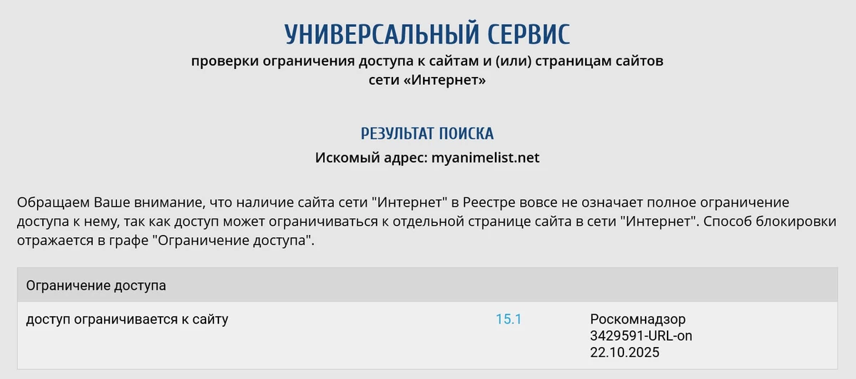 В России заблокировали крупнейшую базу данных аниме MyAnimeList