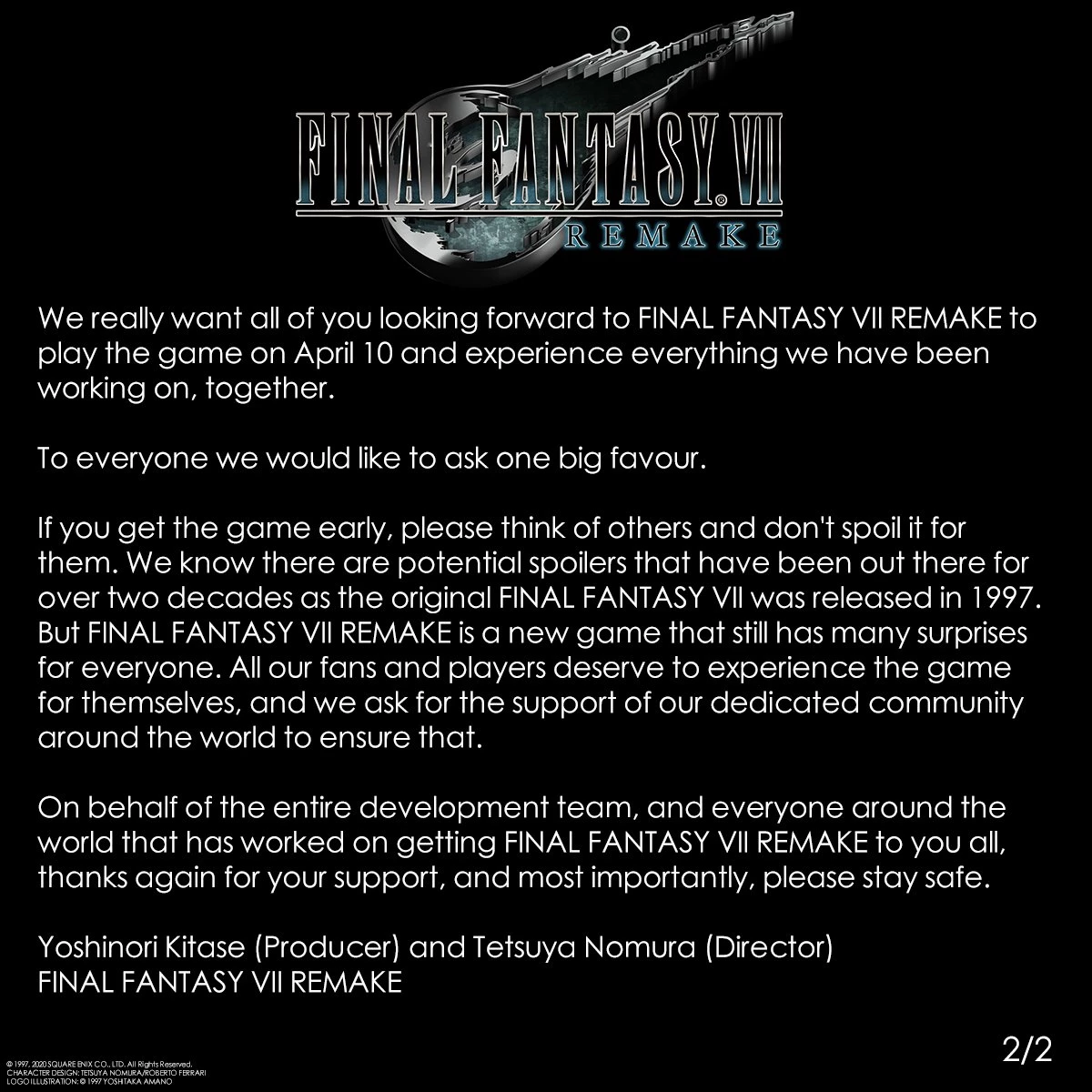 Final Fantasy VII Remake - Разработчики попросили игроков не спойлерить Final Fantasy VII Remake - Разработчики попросили игроков не спойлерить