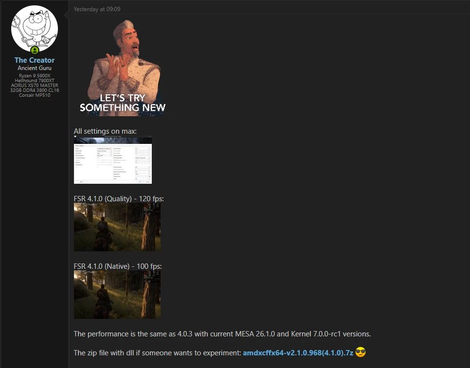 FSR 4.1 значительно более четкая, чем FSR 4, и все без увеличения потребления ресурсов