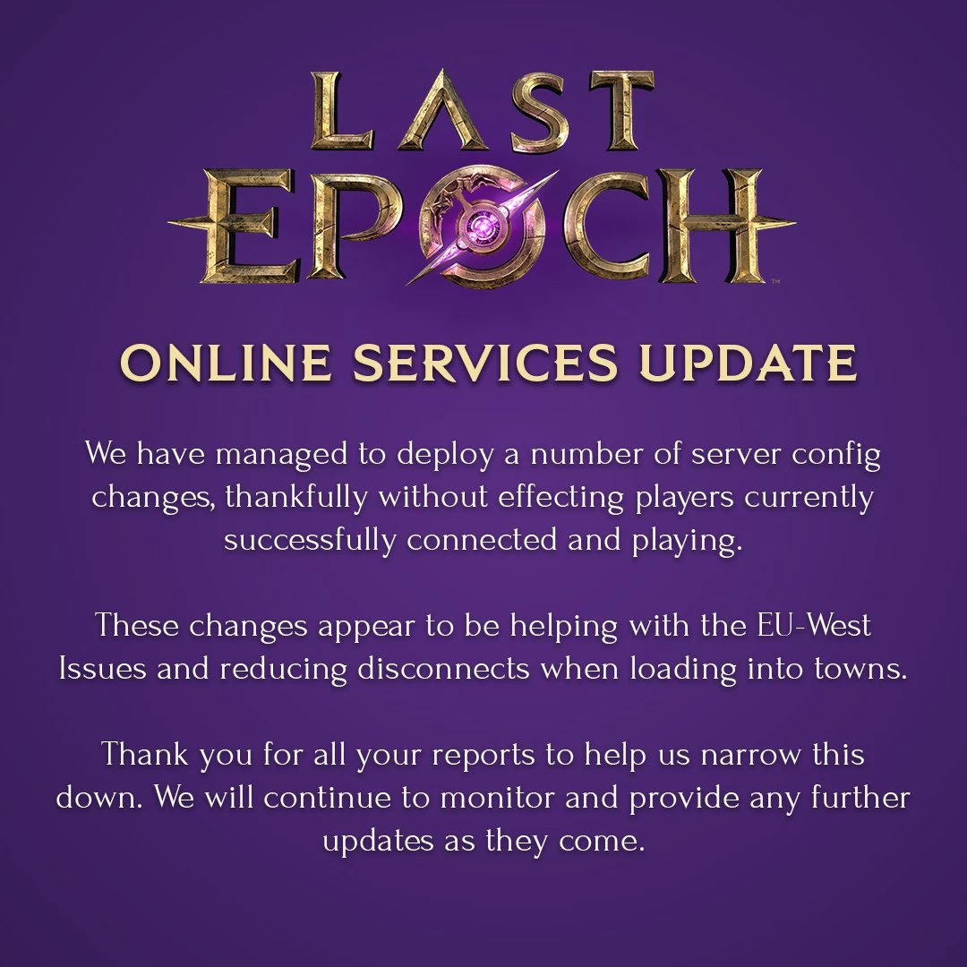 Серверы диаблоида Last Epoch вроде бы починили, но проблемы по-прежнему остаются Серверы диаблоида Last Epoch вроде бы починили, но проблемы по-прежнему остаются