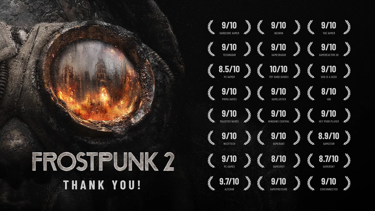 Разработчики Frostpunk 2 поблагодарили игровые СМИ за высокие оценки игры и объявили патч первого дня Разработчики Frostpunk 2 поблагодарили игровые СМИ за высокие оценки игры и объявили патч первого дня