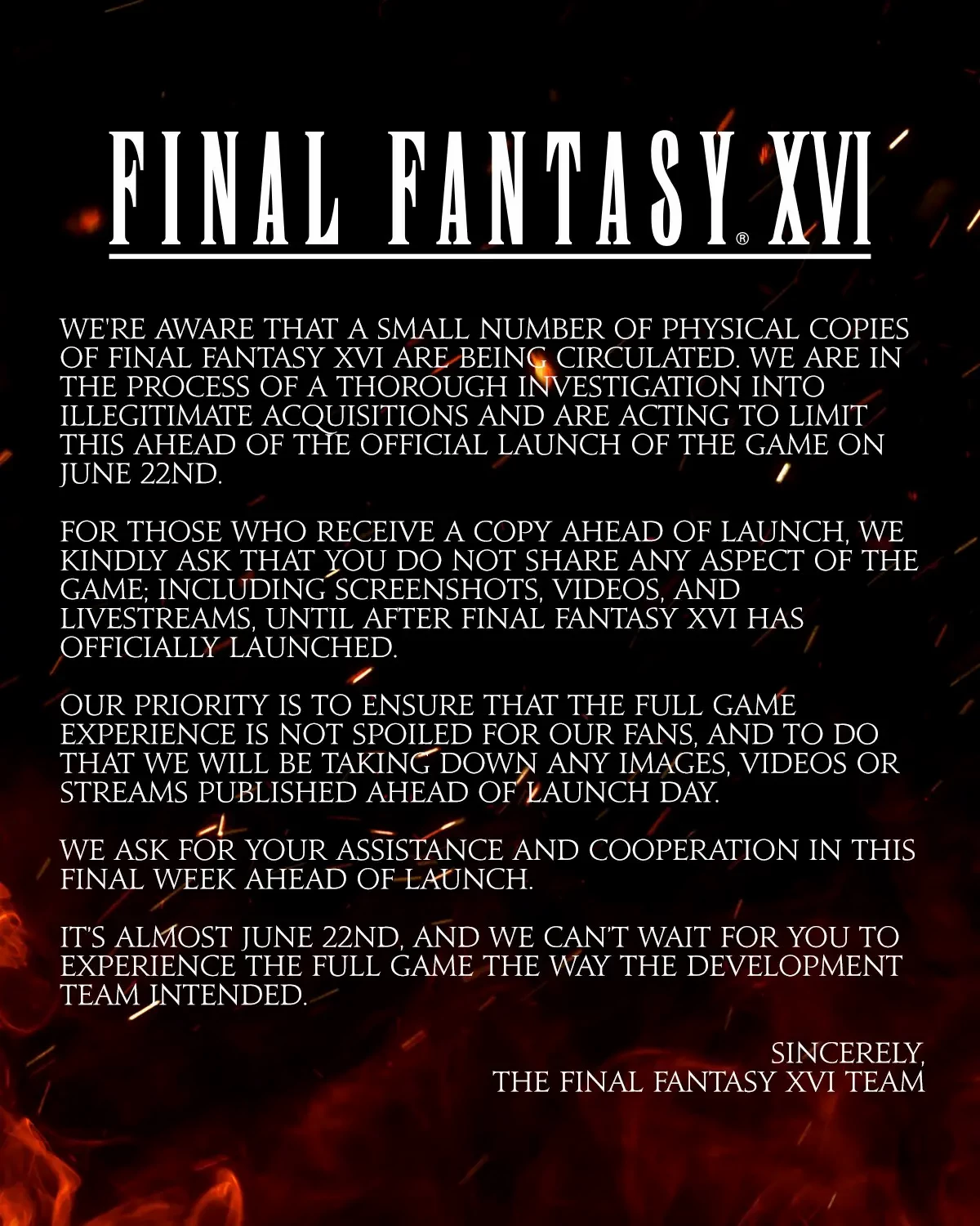 Некоторые игроки уже получили свои копии Final Fantasy XVI. Square Enix намерена бороться со спойлерами Некоторые игроки уже получили свои копии Final Fantasy XVI. Square Enix намерена бороться со спойлерами