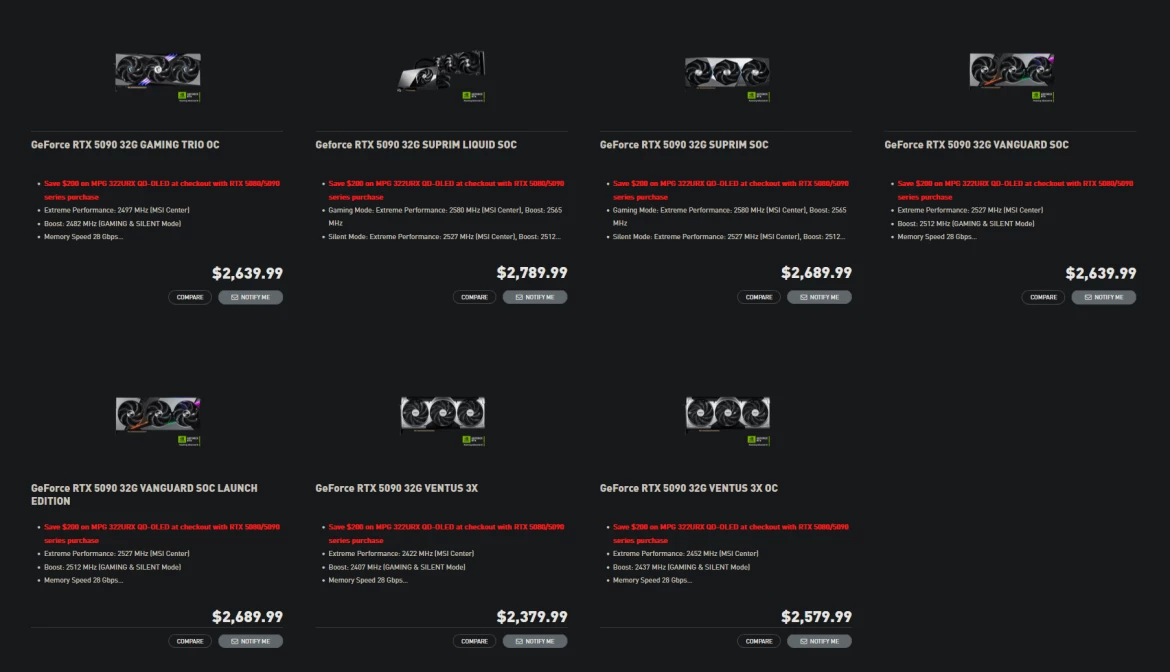 MSI RTX 5090 выросли в цене сразу на 400 баксов — во всем мире MSI RTX 5090 выросли в цене сразу на 400 баксов — во всем мире