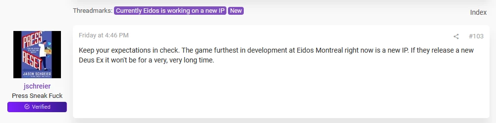 Шрайер: Eidos-Montréal работает над игрой по новой IP Шрайер: Eidos-Montréal работает над игрой по новой IP