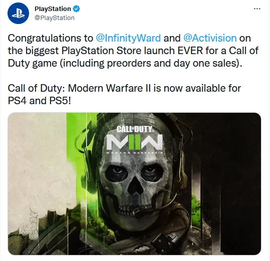 Шутер Call of Duty: Modern Warfare 2 показал самый лучший старт на PlayStation за всю историю франшизы Шутер Call of Duty: Modern Warfare 2 показал самый лучший старт на PlayStation за всю историю франшизы