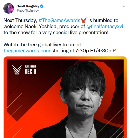 Продюсер Final Fantasy XVI готовит очень особенную презентацию на The Game Awards 2022 Продюсер Final Fantasy XVI готовит очень особенную презентацию на The Game Awards 2022