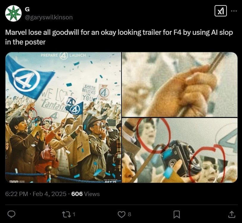 Marvel попалась на использовании нейросетей при создании постеров к новому фильму Фантастическая четверка Marvel попалась на использовании нейросетей при создании постеров к новому фильму Фантастическая четверка