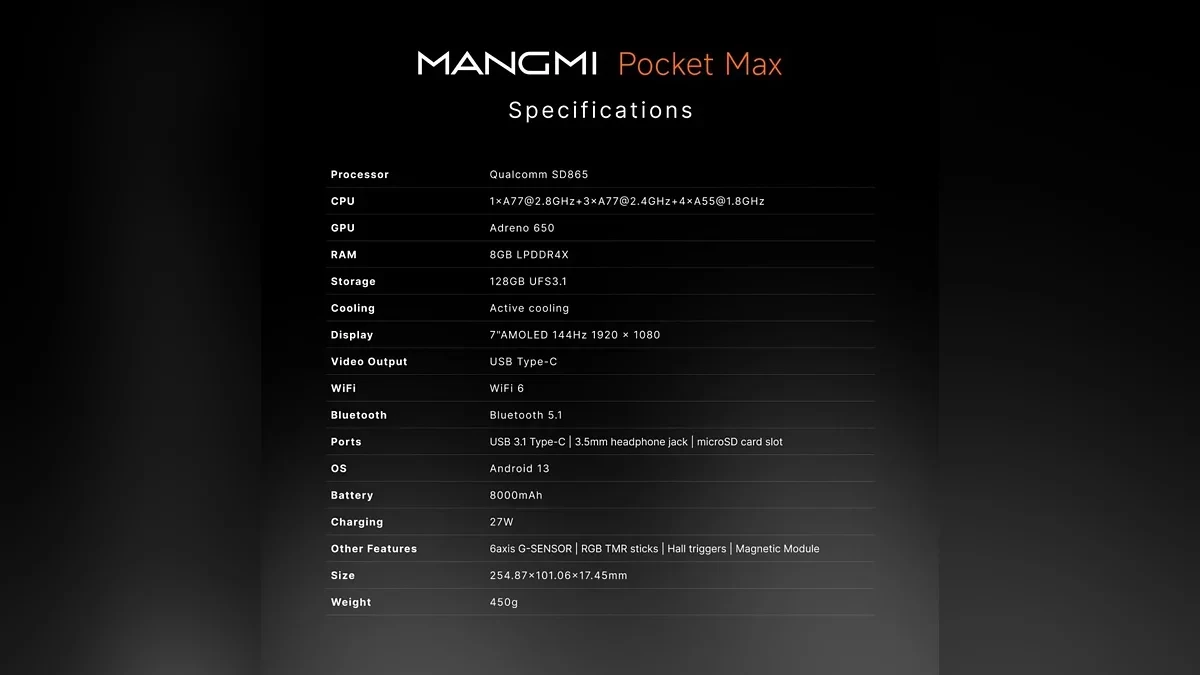 Раскрыты полные характеристики портативной игровой консоли Pocket Max от Mangmi