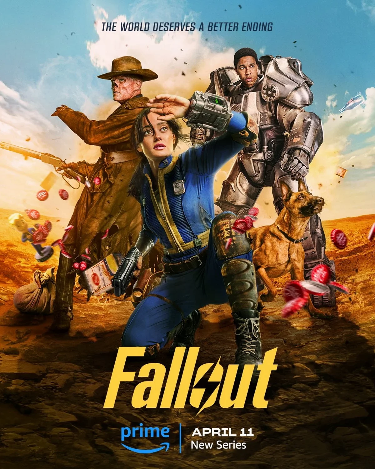 Трое на постере, не считая собаки — главные герои сериала Fallout Трое на постере, не считая собаки — главные герои сериала Fallout