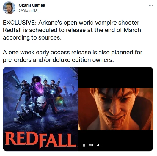 По словам инсайдера, релиз кооперативного шутера Redfall состоится в конце марта 2023 По словам инсайдера, релиз кооперативного шутера Redfall состоится в конце марта 2023