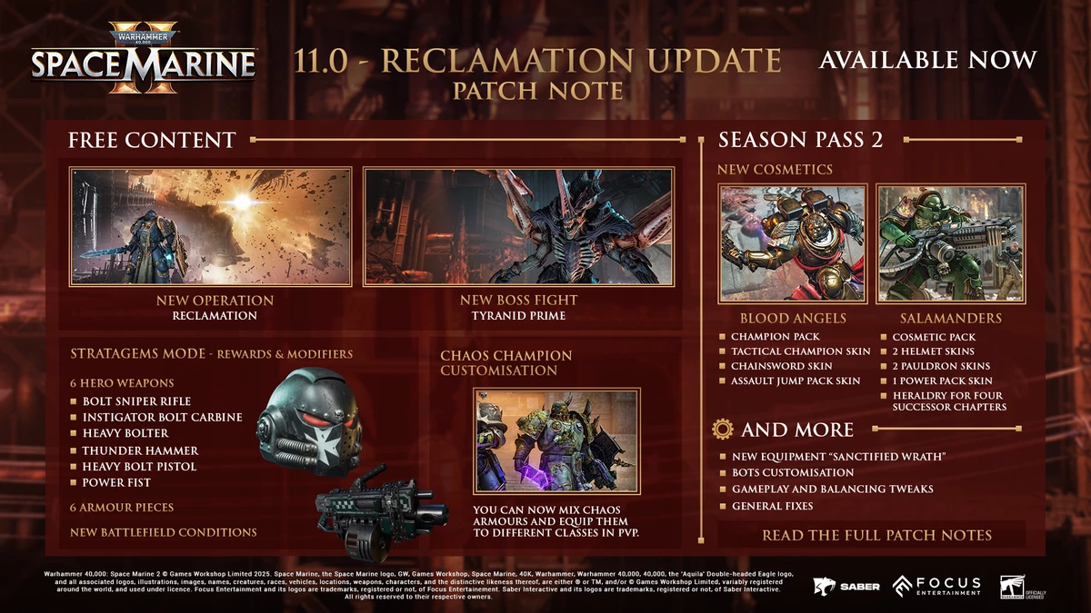 Saber Interactive выпустила крупное обновление Reclamation для Warhammer 40,000: Space Marine 2 Saber Interactive выпустила крупное обновление Reclamation для Warhammer 40,000: Space Marine 2