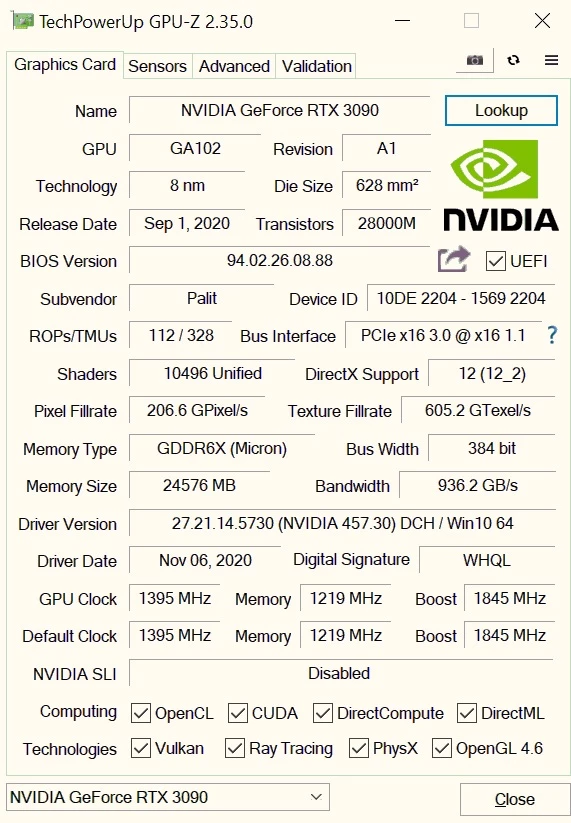 Обзор Palit GeForce RTX™ 3090 GameRock OC - тестирование в играх, шум, температуры Обзор Palit GeForce RTX™ 3090 GameRock OC - тестирование в играх, шум, температуры