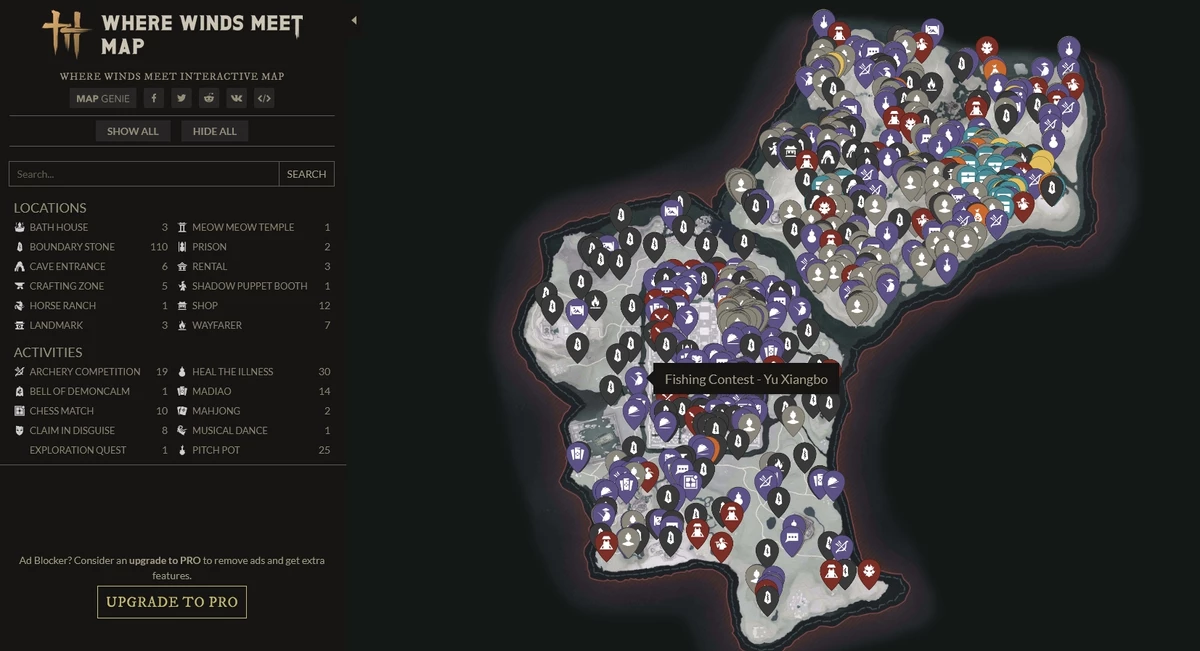 Интерактивная карта Where Winds Meet 