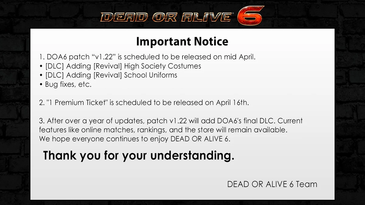 Dead or Alive 6 - Компания Koei Tecmo прекращает развитие игры Dead or Alive 6 - Компания Koei Tecmo прекращает развитие игры