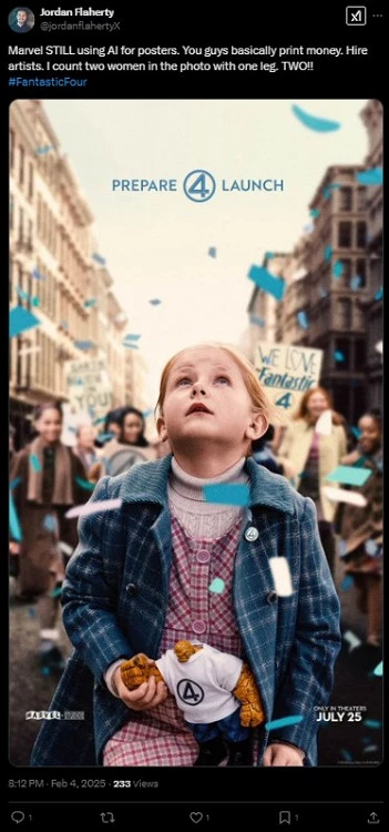Marvel попалась на использовании нейросетей при создании постеров к новому фильму Фантастическая четверка Marvel попалась на использовании нейросетей при создании постеров к новому фильму Фантастическая четверка