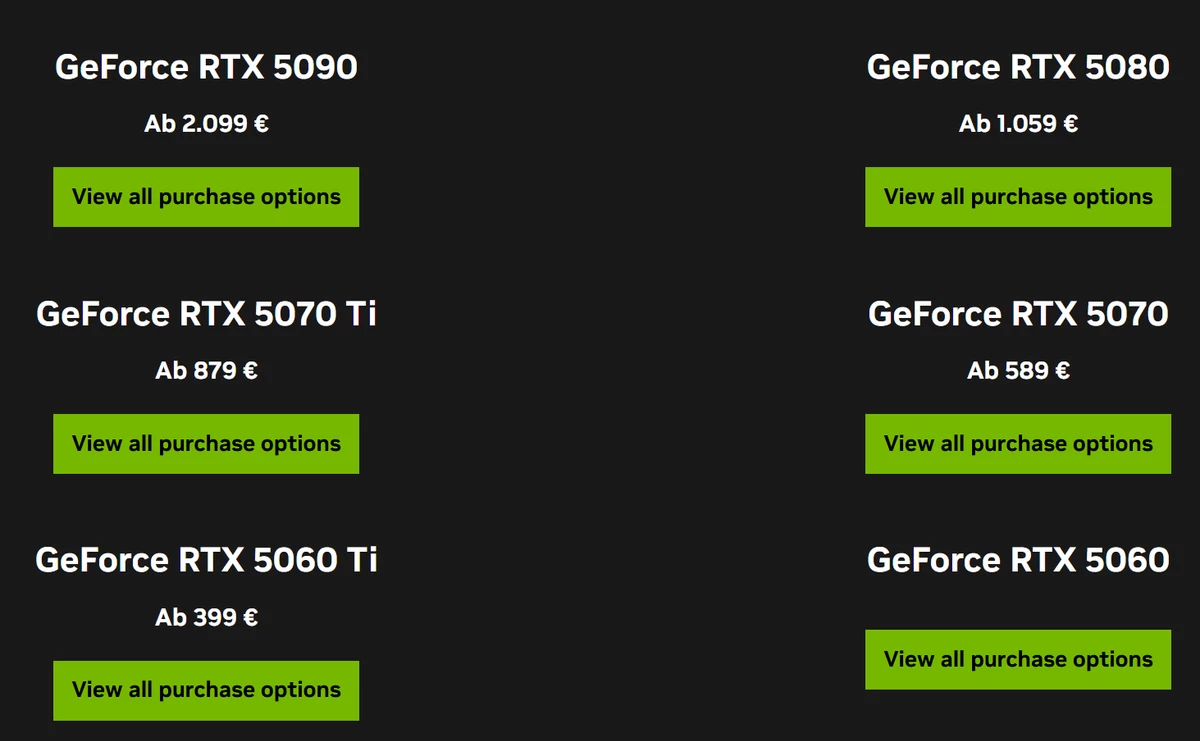 Серия видеокарт RTX 50XX подешевела в Западной Европе Серия видеокарт RTX 50XX подешевела в Западной Европе