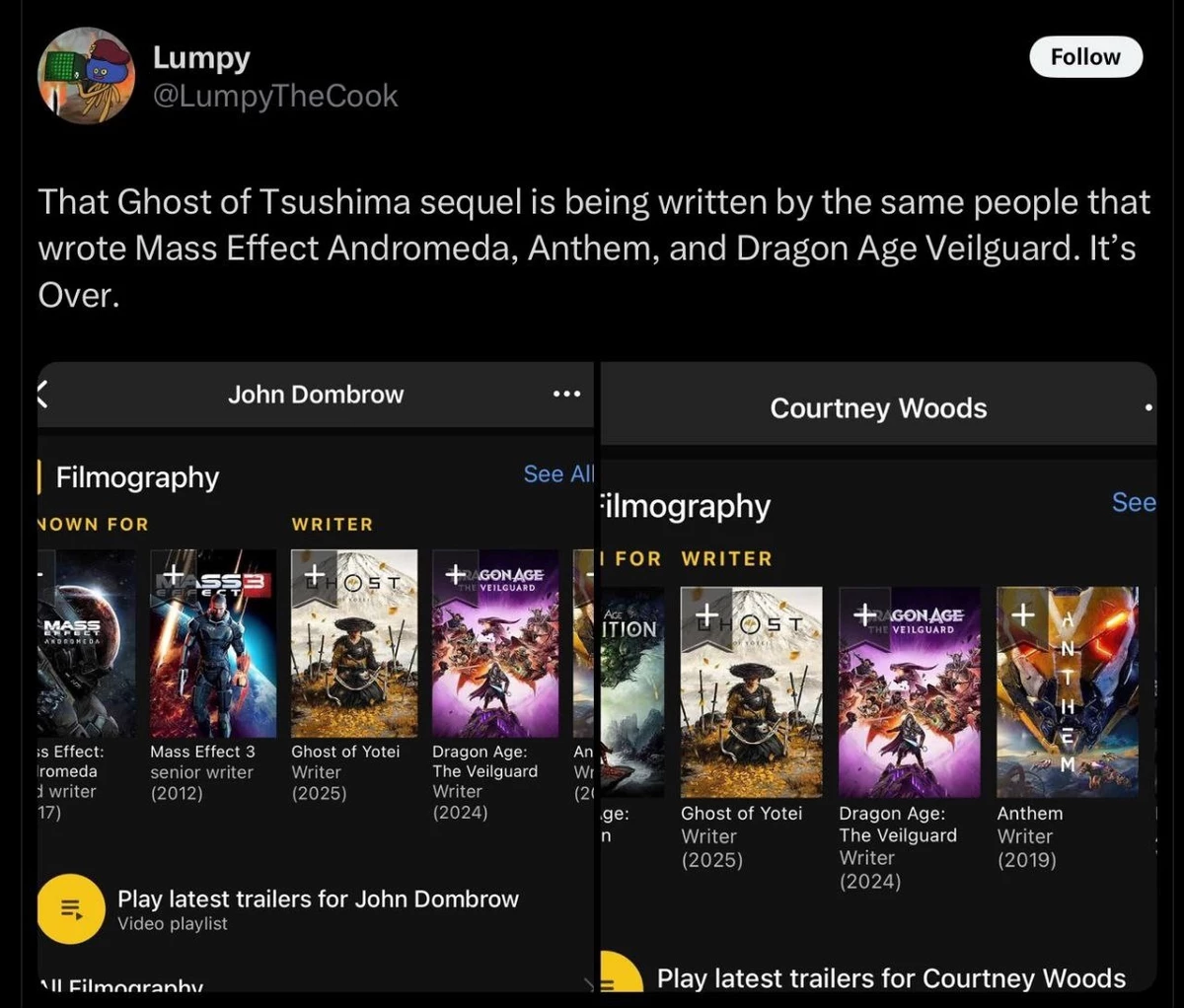 Может не надо? Сценаристами Ghost of Yotei стали те, кто уничтожили Dragon Age и Mass Effect Может не надо? Сценаристами Ghost of Yotei стали те, кто уничтожили Dragon Age и Mass Effect