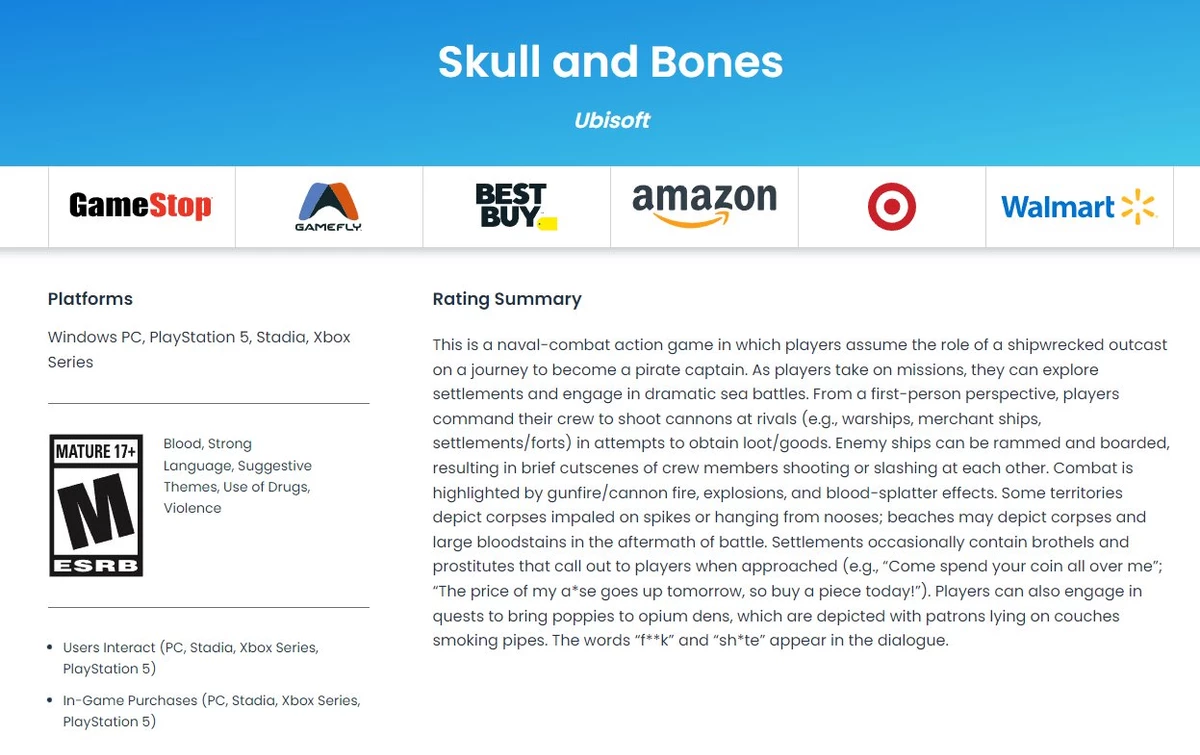 Skull and Bones получила рейтинг от ESBR: анонс даты релиза игры состоится скоро Skull and Bones получила рейтинг от ESBR: анонс даты релиза игры состоится скоро